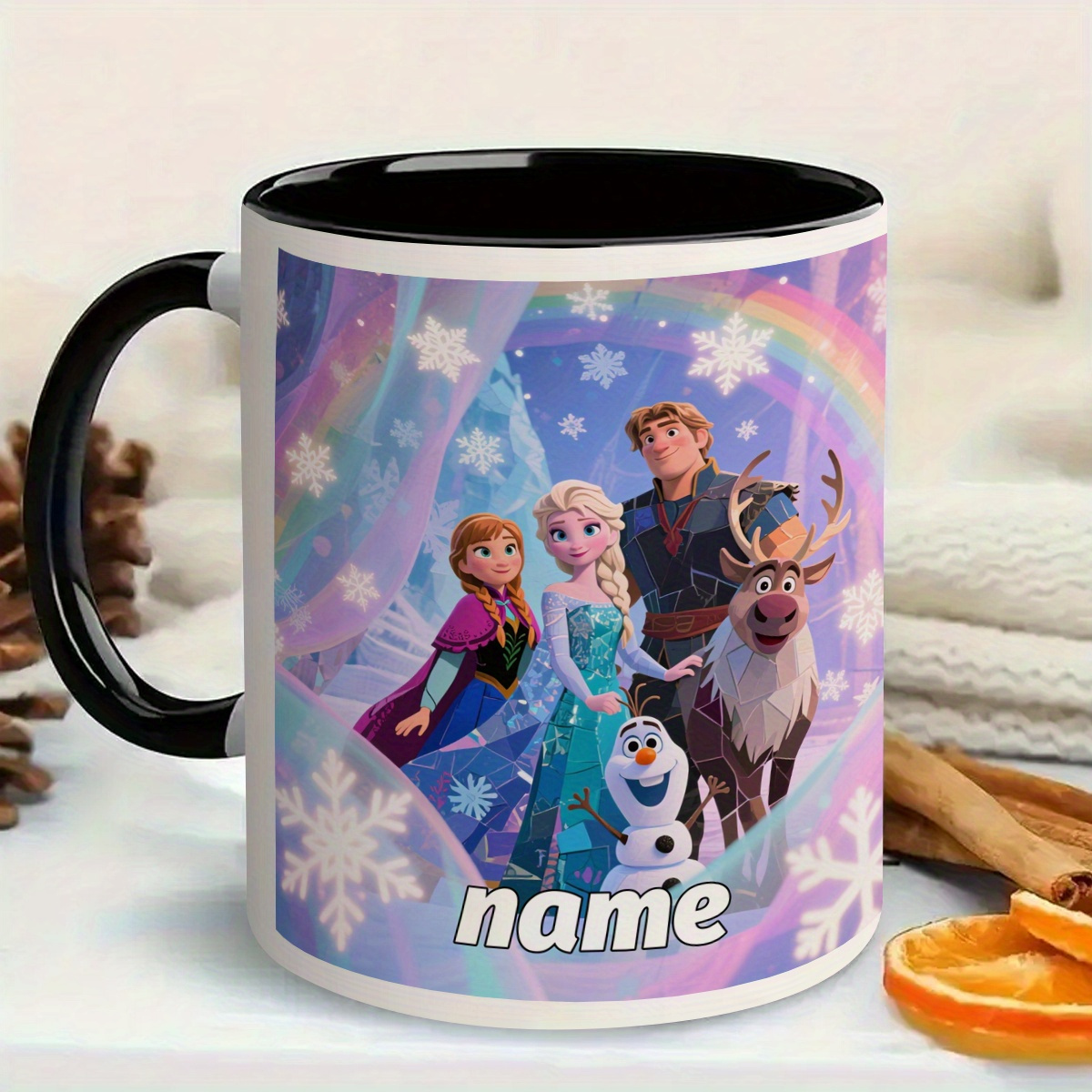 TEMU 1pc Frozen Movie Mug With , , & - Official Frozen Cup With Name/text, Reusable Travel Mug For Fans, 11oz Ceramic Coffee Cup With Frozen Movie