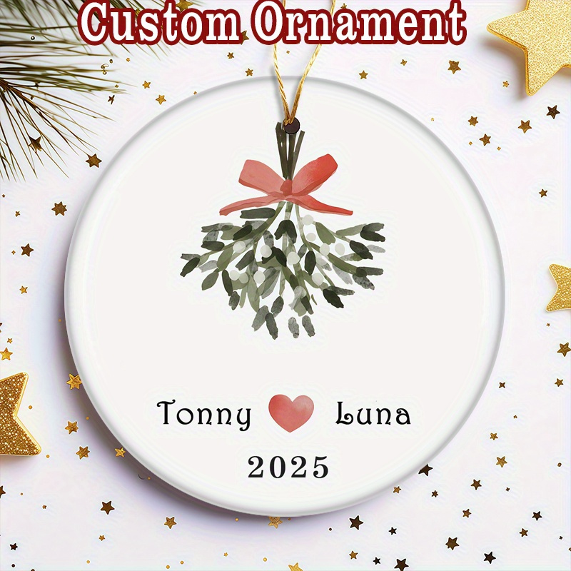 TEMU 1pc Personalized Ceramic Christmas Ornament Hanger Compatible For Tonny & 2025 - Custom Couple' Names & Year, Kiss For Wedding Anniversary Gift,