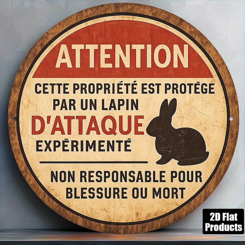 artikel foto 2D Plat - Een vintage decoratief bord met een "Beware of Rabbits" thema, afmeting 20.32X20.32 cm, gemaakt van aluminium met een ronde vorm, perfect voor het versieren van restaurants, bars, cafés, huizen, kantoren en winkels