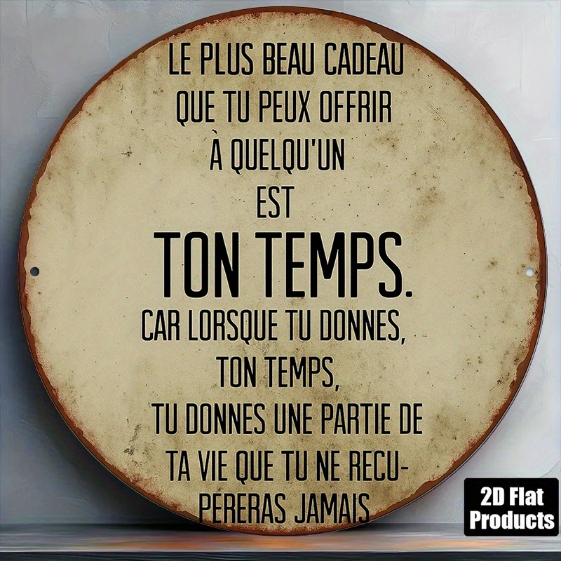 TEMU 2D Plat - 1pc Plaque Murale Vintage Française "Time" - 20.32X20.32 Cm Rondue Française " Vie N'Est Pas Une Course de Vitesse / Time Is Not a