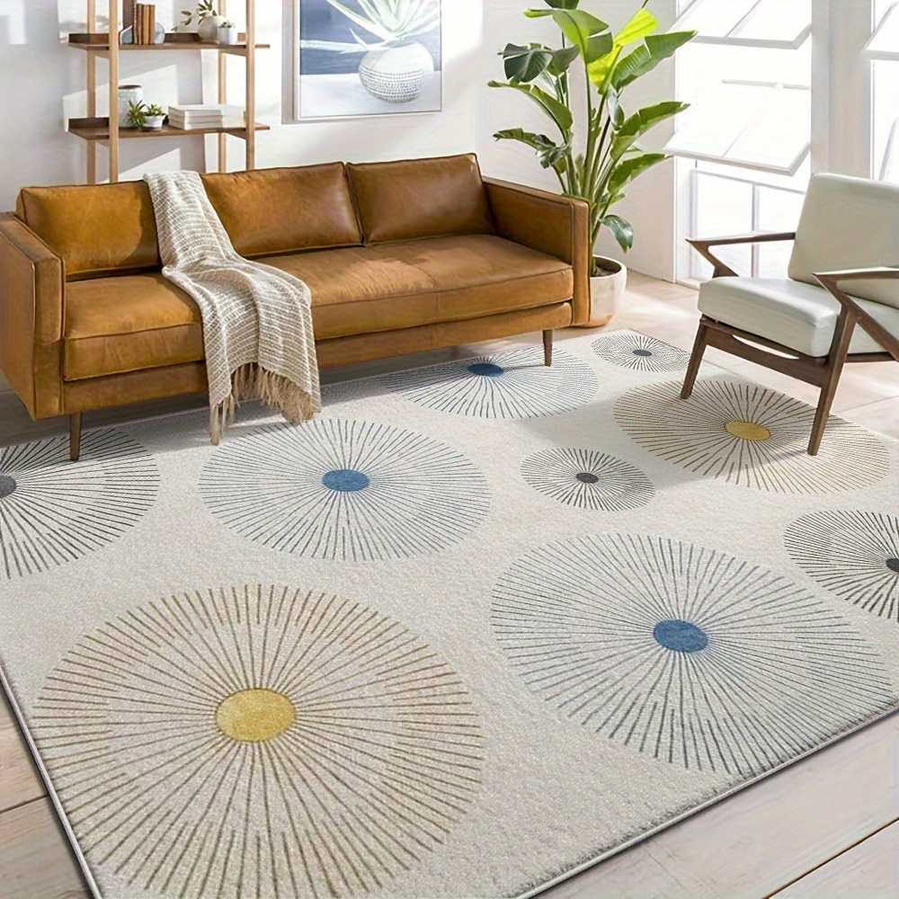 item picture 850g m velvet non slip plastic backing light luxury minimalist carpet geometric   pattern   style in beige blue gray color round design washable bedroom anti skid low pile mat suitable for living room patio office and kitchen floor