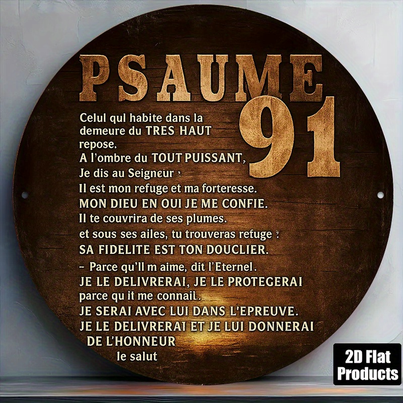 TEMU 2d Flat, [2d Flat] 1pc 2d Flat, 20.32x20.32cm Round French Aluminum Sign, " 231.14cm Vintage Decorative Plaque, "faith And Shelter" Decoration,