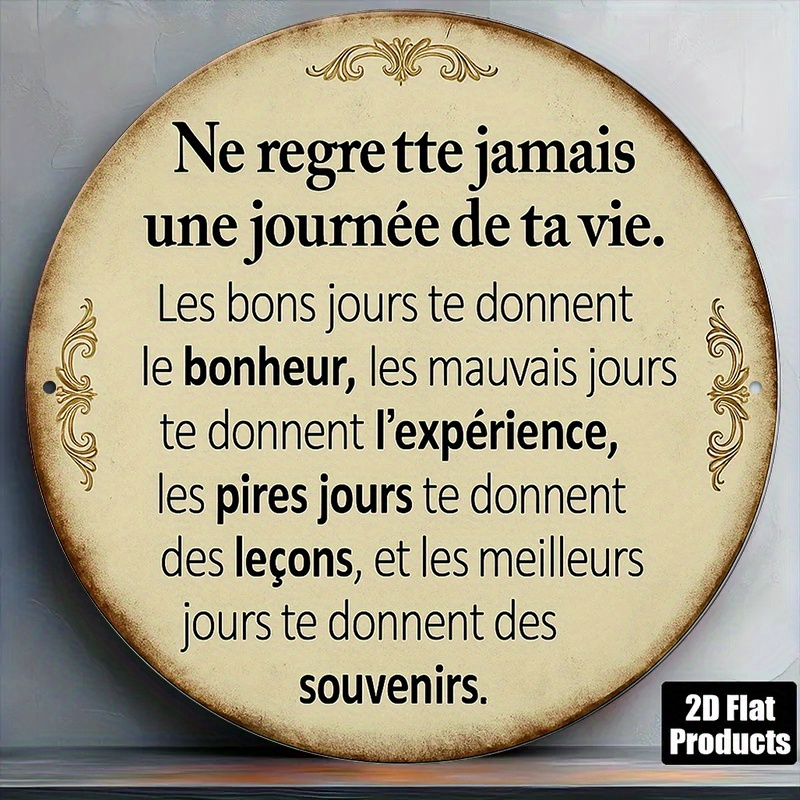 TEMU Plat 2D, Plat 2D - Un Panneau Français Rond en Aluminium de 20,32x20,32cm avec une Plaque Vintage sur ' de ', un Panneau Décoratif sur 'Bonheur