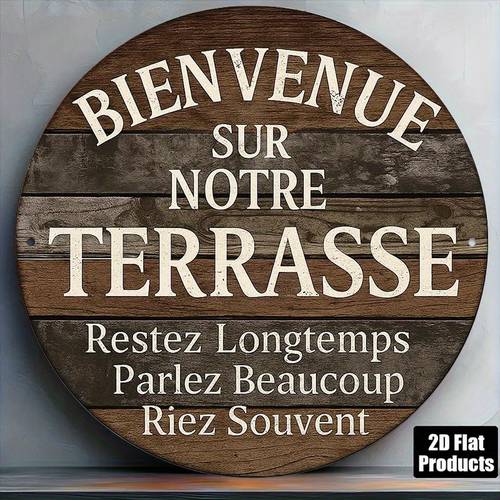 2d flat 1pc 2d flat 20 32x20 32cm round french aluminum sign welcome to our patio vintage decorative plaque french style rustic decor sign for study room and office 2d flat room decor 2d flat