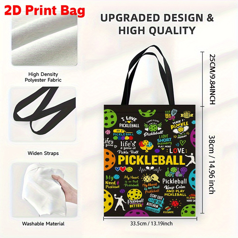 TEMU Un sac imprimé 2D, unique, avec des de pickleball , parfait pour la plage, le shopping et les courses. Ce sac à main réutilisable et robuste est