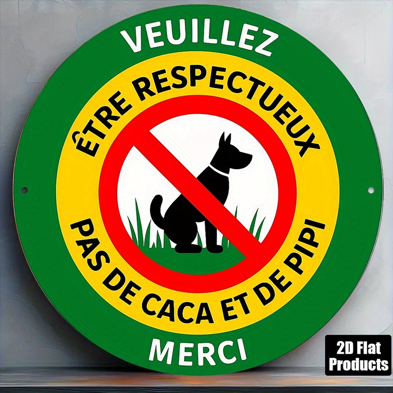 TEMU 2D Plat - 1pc 2D Plat, Plaque Rondelle en Aluminium Français 20.32X20.32 Cm, "No Dog Pooping" Plaque Décorative Vintage, "Pet Management" Plaque