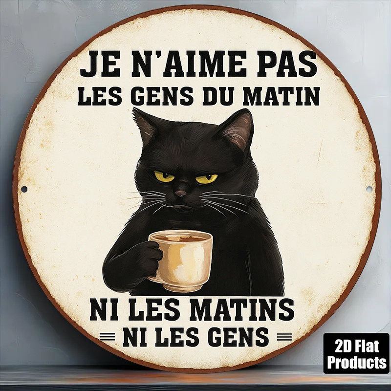 TEMU Plaque Murale 2D Plate - 1pc de Français "Je N'Aime Pas " pour Café - Plaque Métallique Ronde de 8 pouces avec Texte Français, Idéale pour Cafés