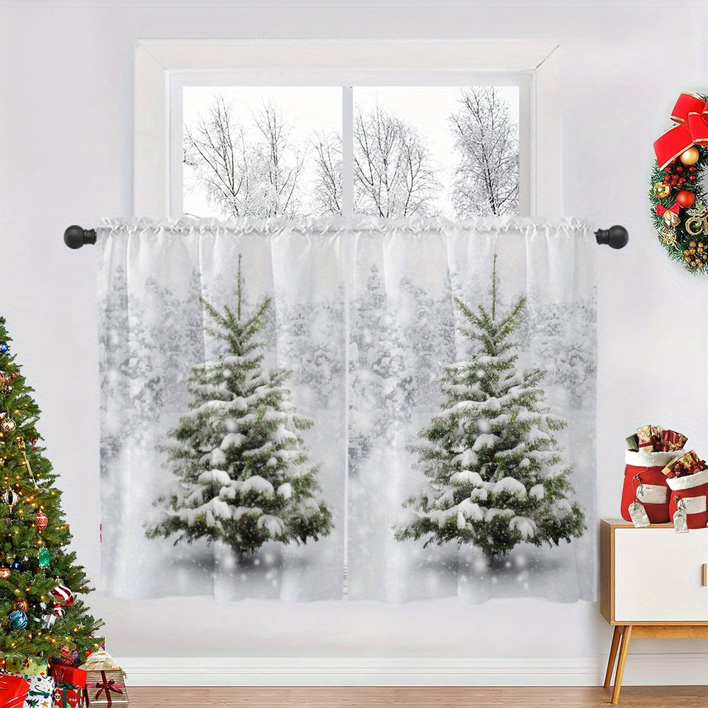 TEMU Lot de 2 rideaux de Noël, motif moderne et de scène de neige avec sapin de Noël, convient pour cuisine, chambre, salon, salle à manger, comptoir