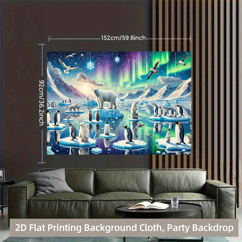 TEMU 2d Flat - 2d Flat - 1pc 2d Backdrop Featuring Polar Animals In Winter Setting, Made Of Durable, Suitable For Photography, Live Streaming, And