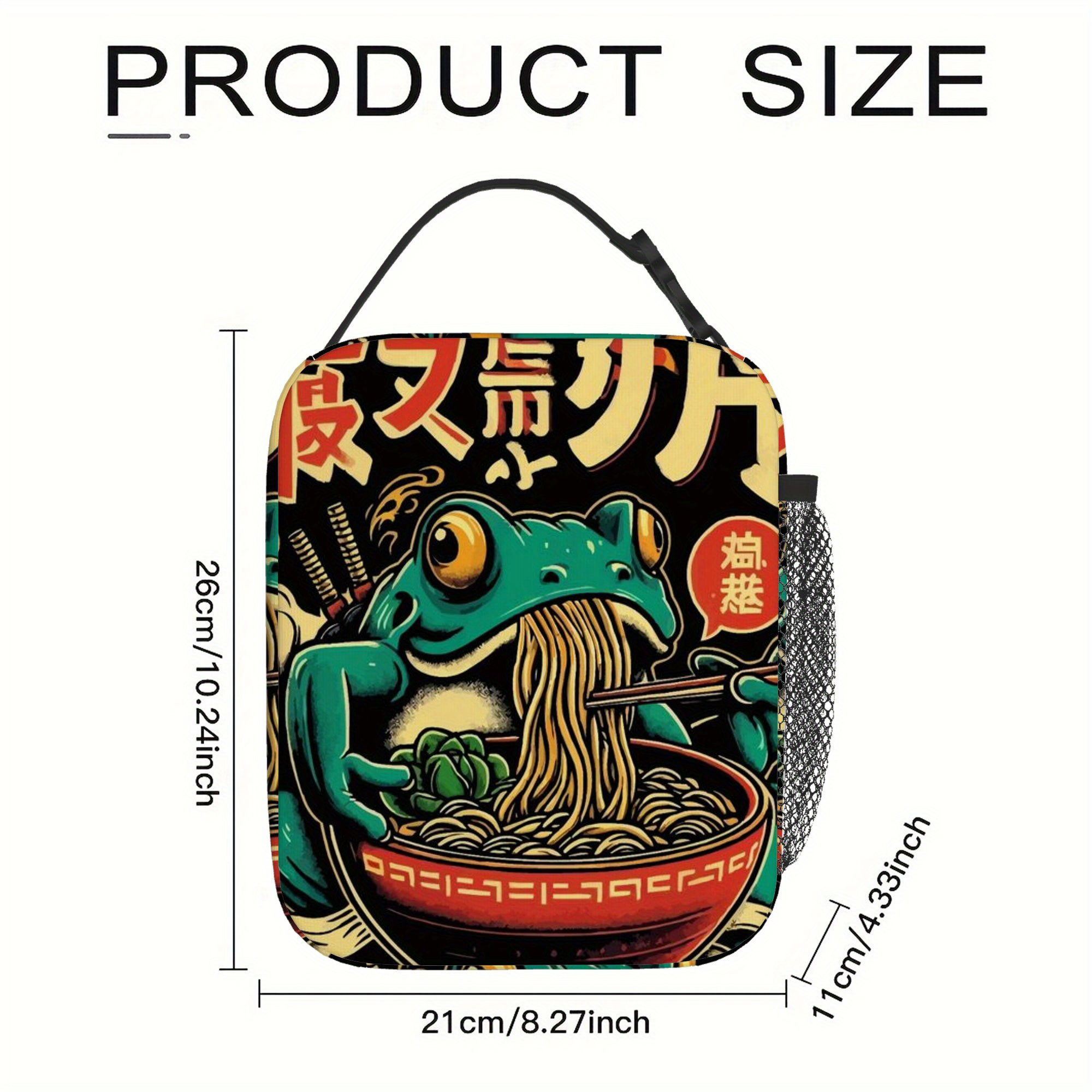 TEMU 1 pz, Borsa termica stampata con rana che mangia noodles con bacchette, borsa isolante, senza contatto con alimenti, adatta per casa, , ufficio,