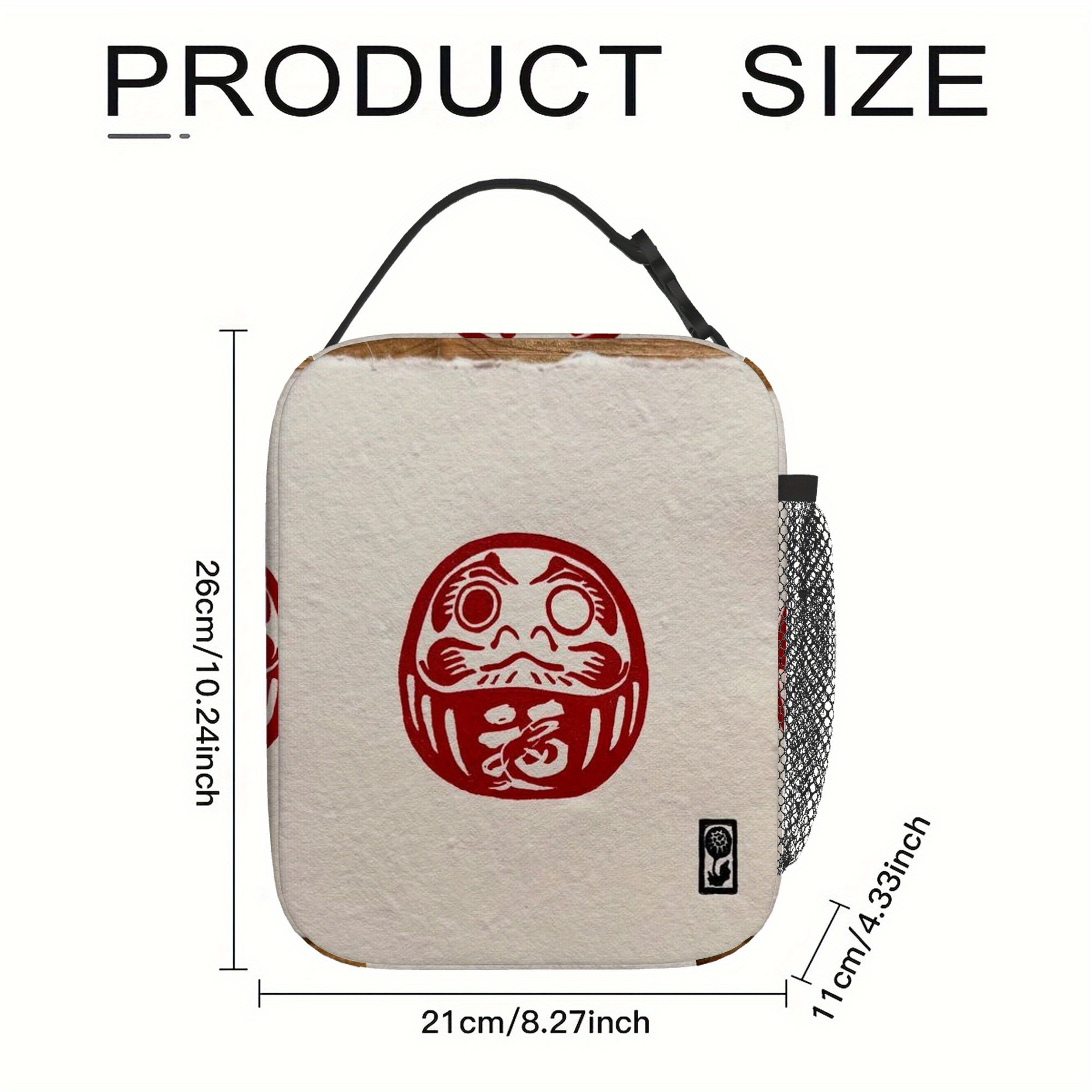 TEMU 1pc, Sac Isotherme Imprimé avec Illustration de Poupée Daruma Papier, Sac Isolant, Contact Alimentaire, Convient , , , Unisexe Portable