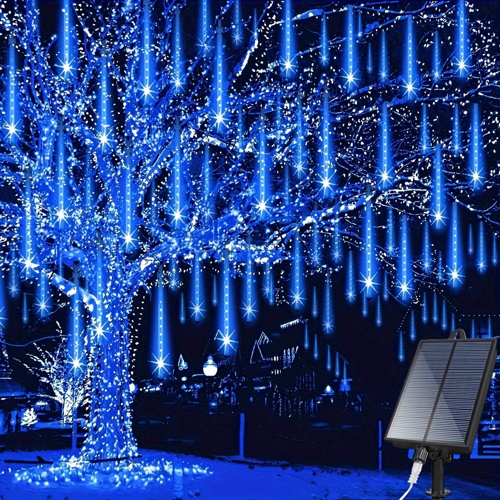 TEMU 192 Rain Drop Lights - Solar-operated Holiday Ornaments, 8 Tubes Of String Lights For Christmas Tree, Party, And Garden Decoration, Discount,
