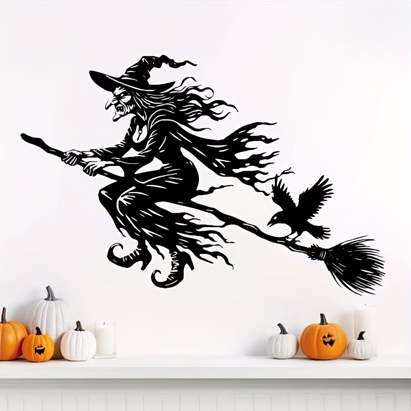 TEMU 1pc Metal Witch On Flying Broom Wall Sculpture - Iron Spooky Gothic Hanging Decor Suitable For Halloween, Wiccan, Display - Witch Art Gift For,,