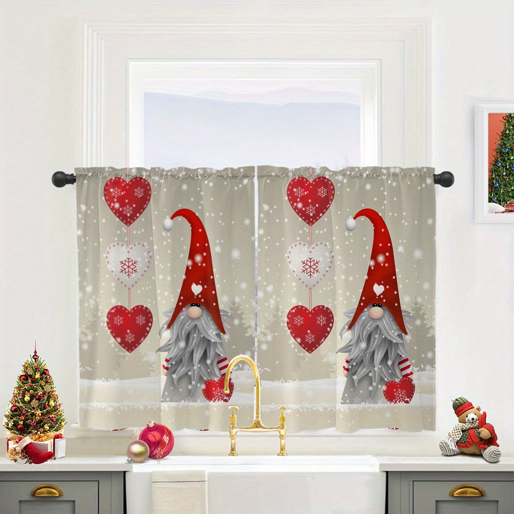 TEMU 2pcs Mini Rideaux de Noël, Style Moderne et Facile, Imprimés avec de Mignons Elfes de Noël, des de Neige et des de Cœurs. Idéal pour la