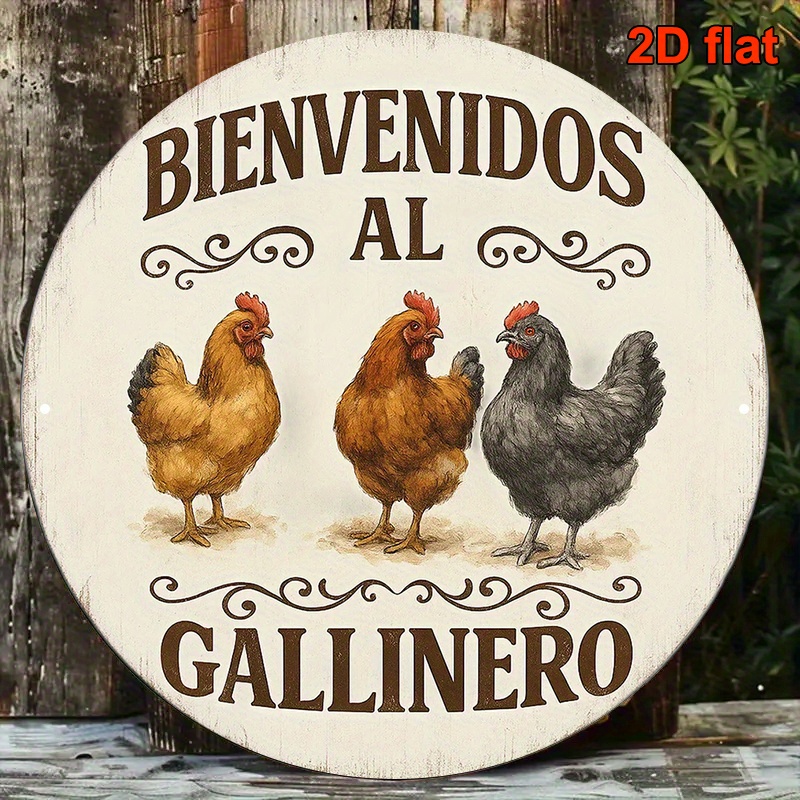 TEMU 1 pieza, Letrero de aluminio español de 20.32*20.32 cm, Placa decorativa vintage sobre "Bienvenidos a ", Decoración rústica de gallinero,