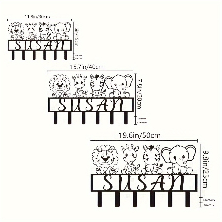 TEMU 1pc Customizable Animal Wall Hook, Personalized Metal Hanger - Jungle Elephant And Giraffe Coat Rack With Name/date/number Options. Black Metal