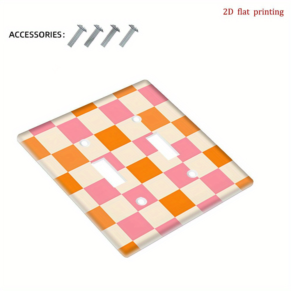TEMU 1pc [2d Flat Printing] Decorative Wall Plate Light Switch Cover In Pink And Orange Checkered Design, Suitable For Standard Switches, Decoration