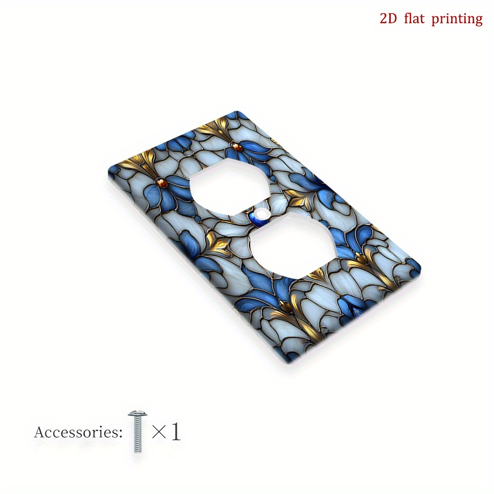 TEMU 1pc Blue And Golden Stained Glass Light Switch Plates And Receptacle Outlet Covers | 2d Flat Printing, , Durable, Pc Plastic, No Electricity Or