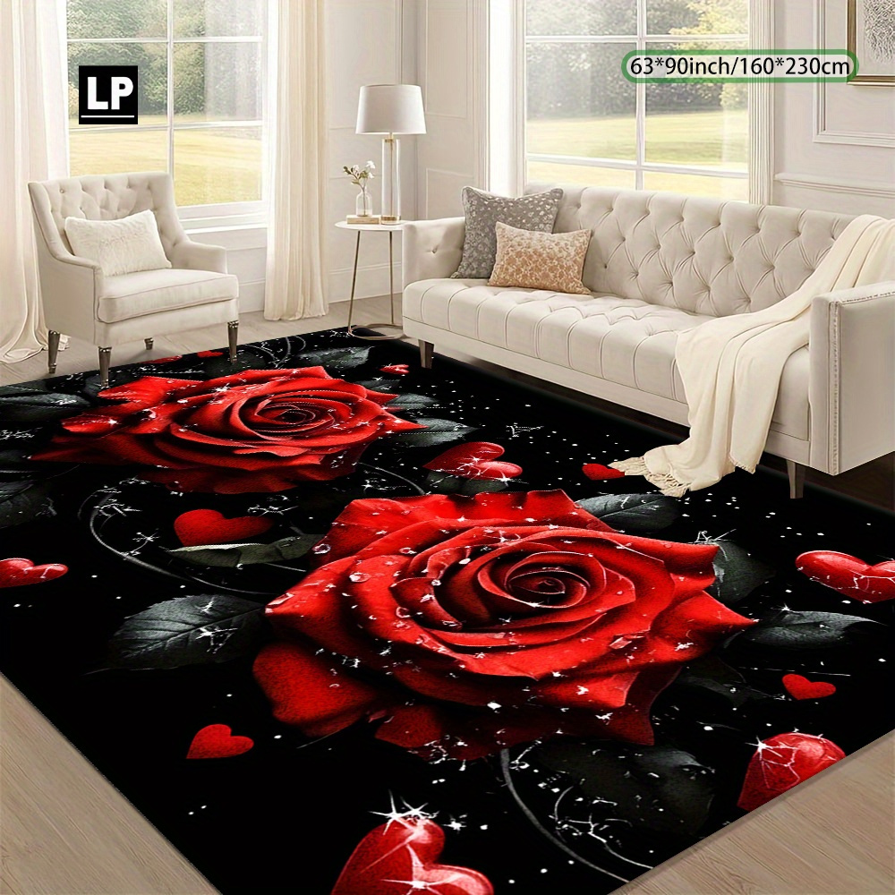 TEMU 850g/ã¡ Velvet Carpet With An Instagram-style Red Pattern, Soft And Durable, 7mm Thickness, Non-slip Dot Plastic Backing, Double-locked Edges,