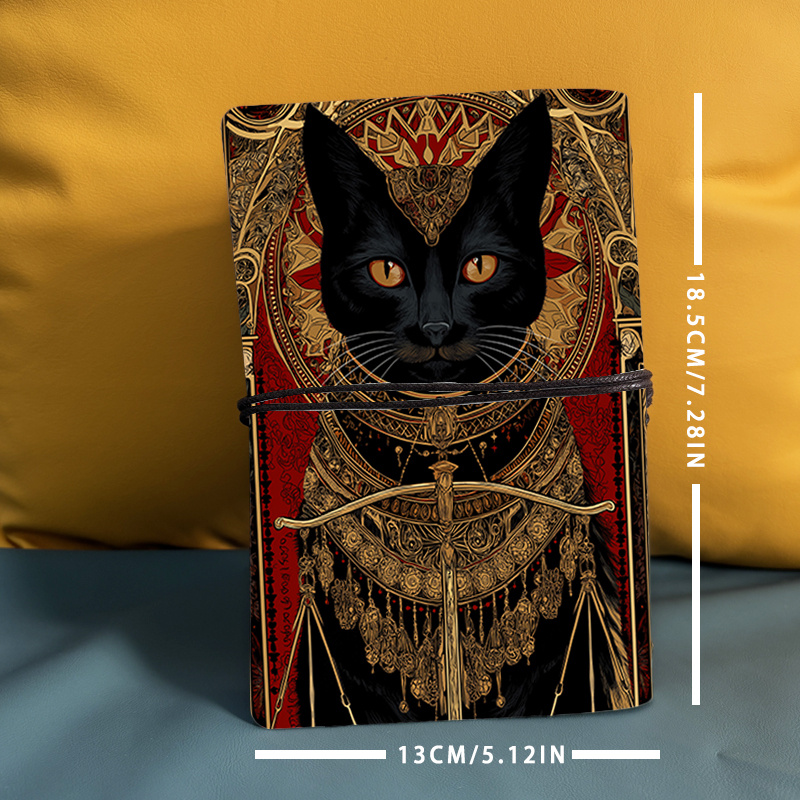 TEMU A6 Handcrafted Beautiful Notebook Must-have For Training Coordinators, Perfect For Workshop Agendas And Notes With Black Cat, Scales, Ornate