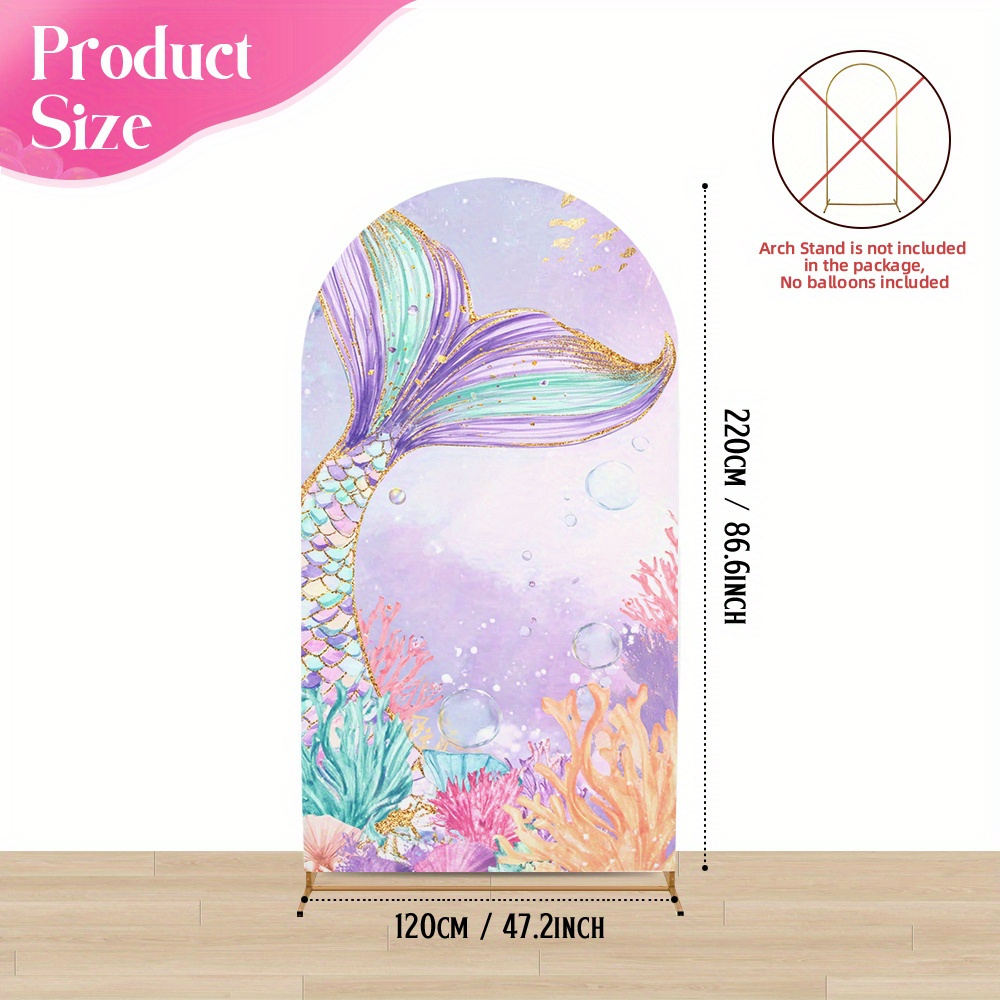 TEMU 2d Flat, 1pc, Mermaid Tail Underwater Pattern Arch Backdrop, Pastel Design, Polyester Material Arch Cover, Round Top Style, Birthday & Reunion