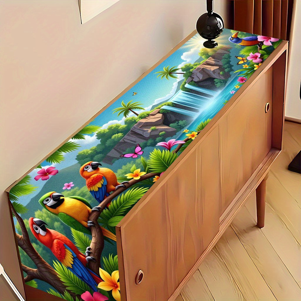 TEMU 2d Flat 1pc, A Group Of Parrots Sitting On A Tree Branch1, Romantic Table Runner, Rectangular Beautiful Table Decoration, 13x48/13x72/13x90