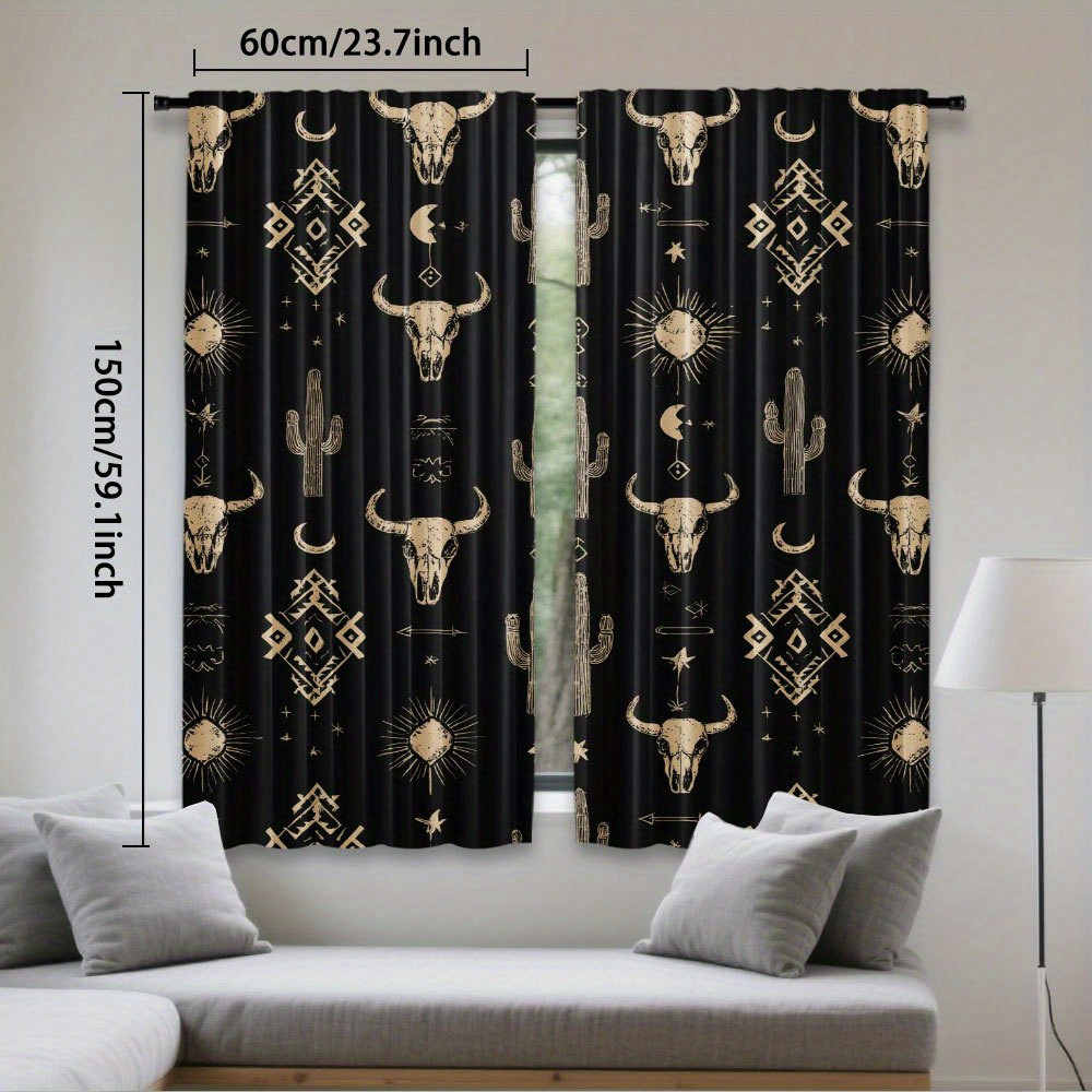 TEMU 2 pièces, Rideaux Imprimés Crâne de et Cactus, Café, Bureau, Salle de Jeu, Traitements pour Chambre et Salon, Rideaux à Poche pour Tringle,