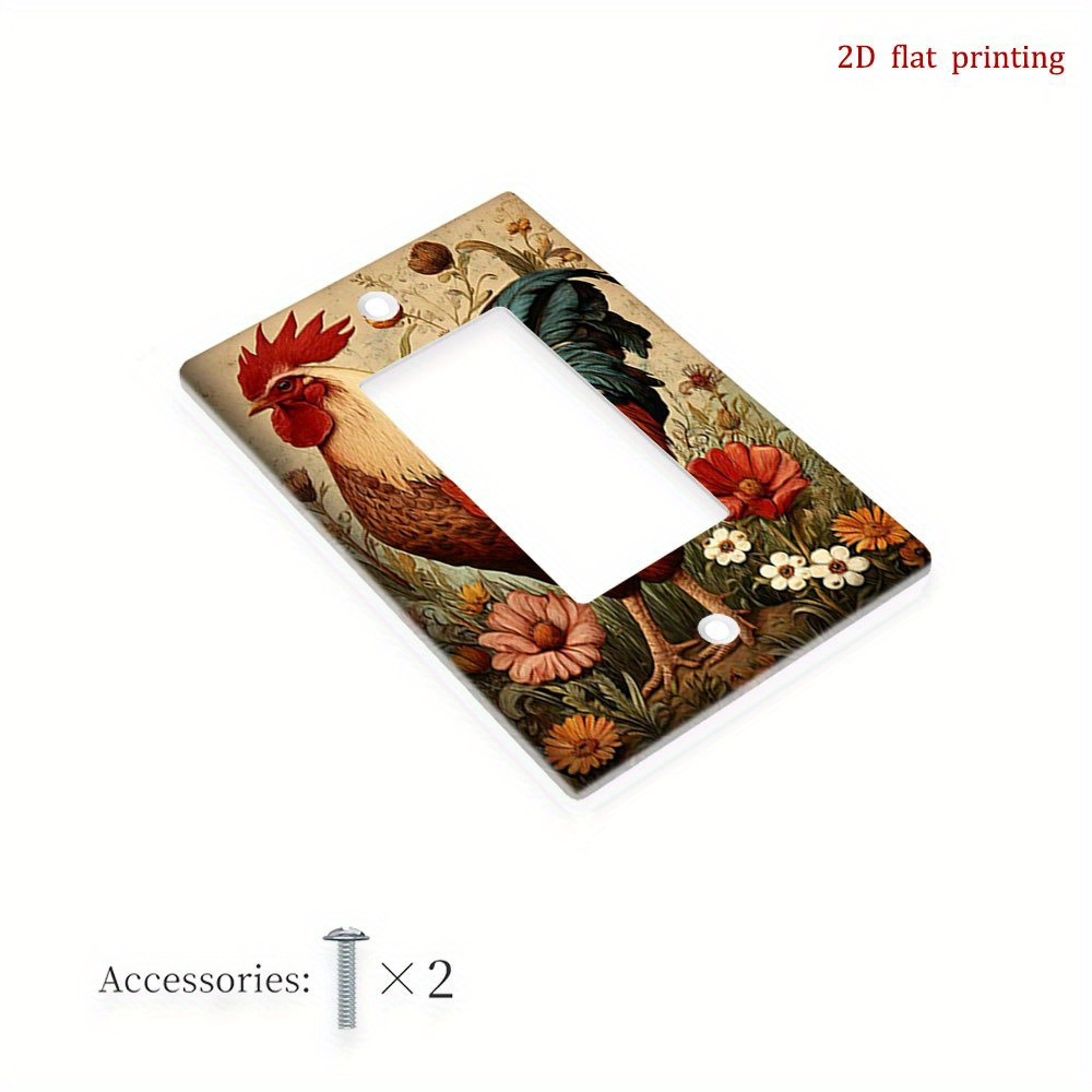 2D Flat Printing Rooster Flower Grass Light Switch Cover Kit