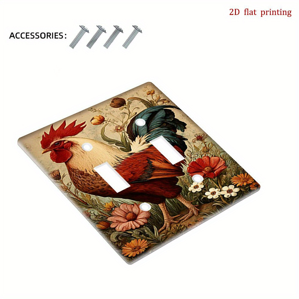 2D Flat Printing Rooster Flower Grass Light Switch Cover Kit