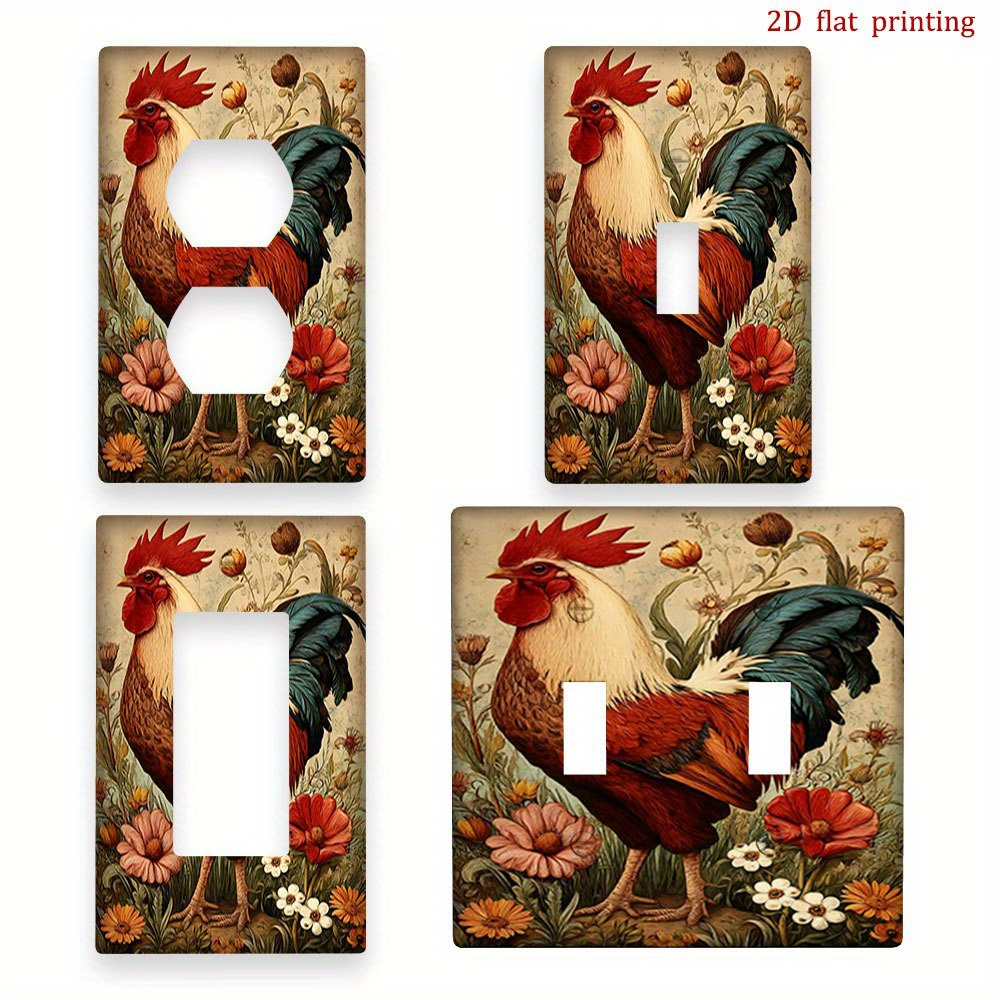 2D Flat Printing Rooster Flower Grass Light Switch Cover Kit