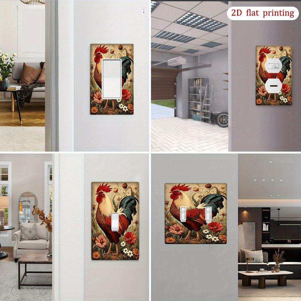 2D Flat Printing Rooster Flower Grass Light Switch Cover Kit