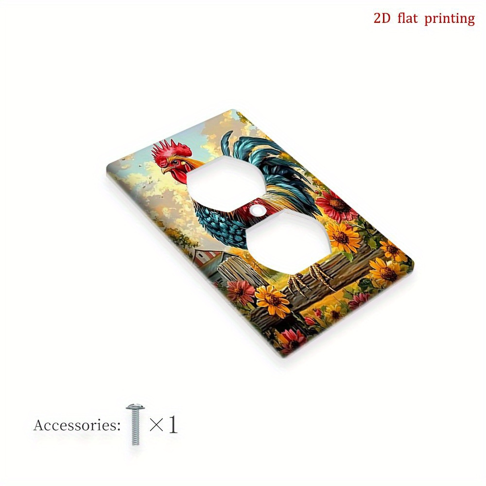 TEMU 1pc Farmhouse Rooster & Sunflower Switch Plate Cover - Single/double Light Switch & Rocker Outlet Cover, -on/adhesive Installation, European