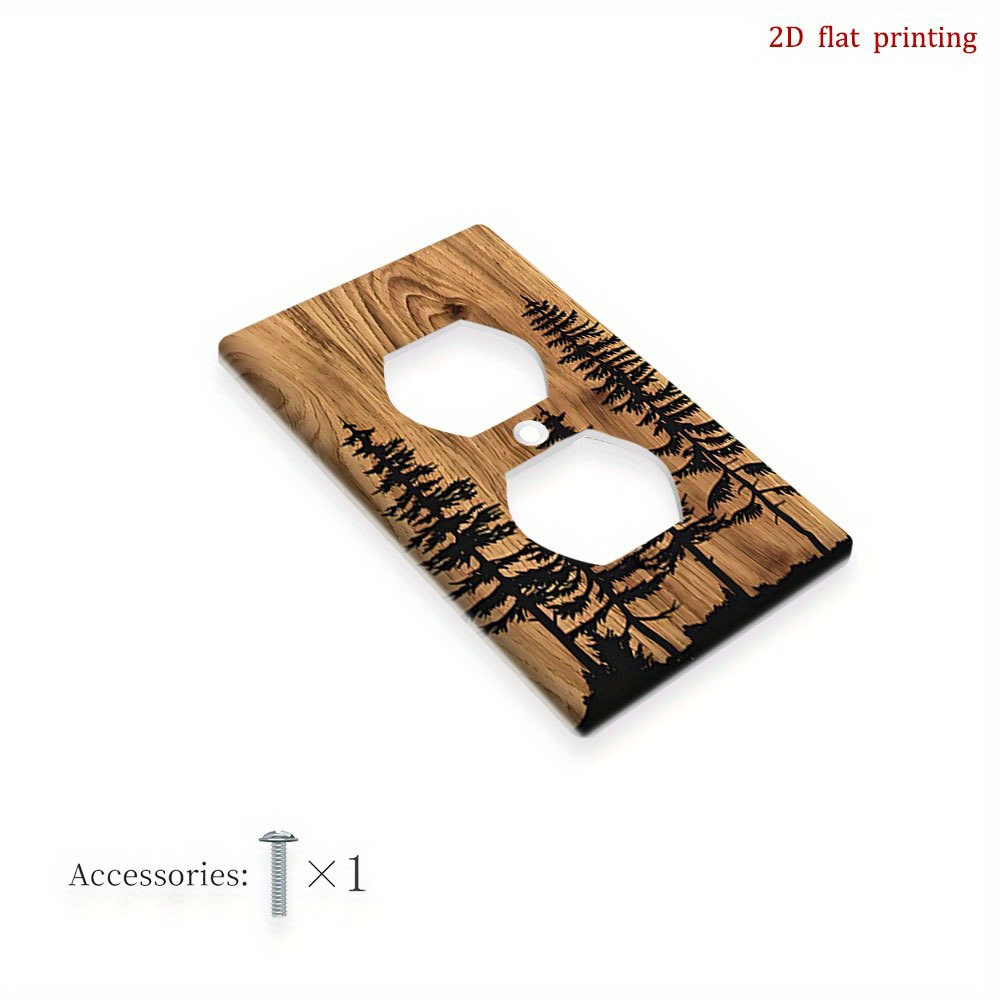 TEMU 1pc [2d Flat Printing] Decorative Light Switch And Outlet Cover Featuring Wooden Pine Tree Scene, No Wiring Required, , Stylish Design Suitable For Bedrooms, Bathrooms, And Kitchens