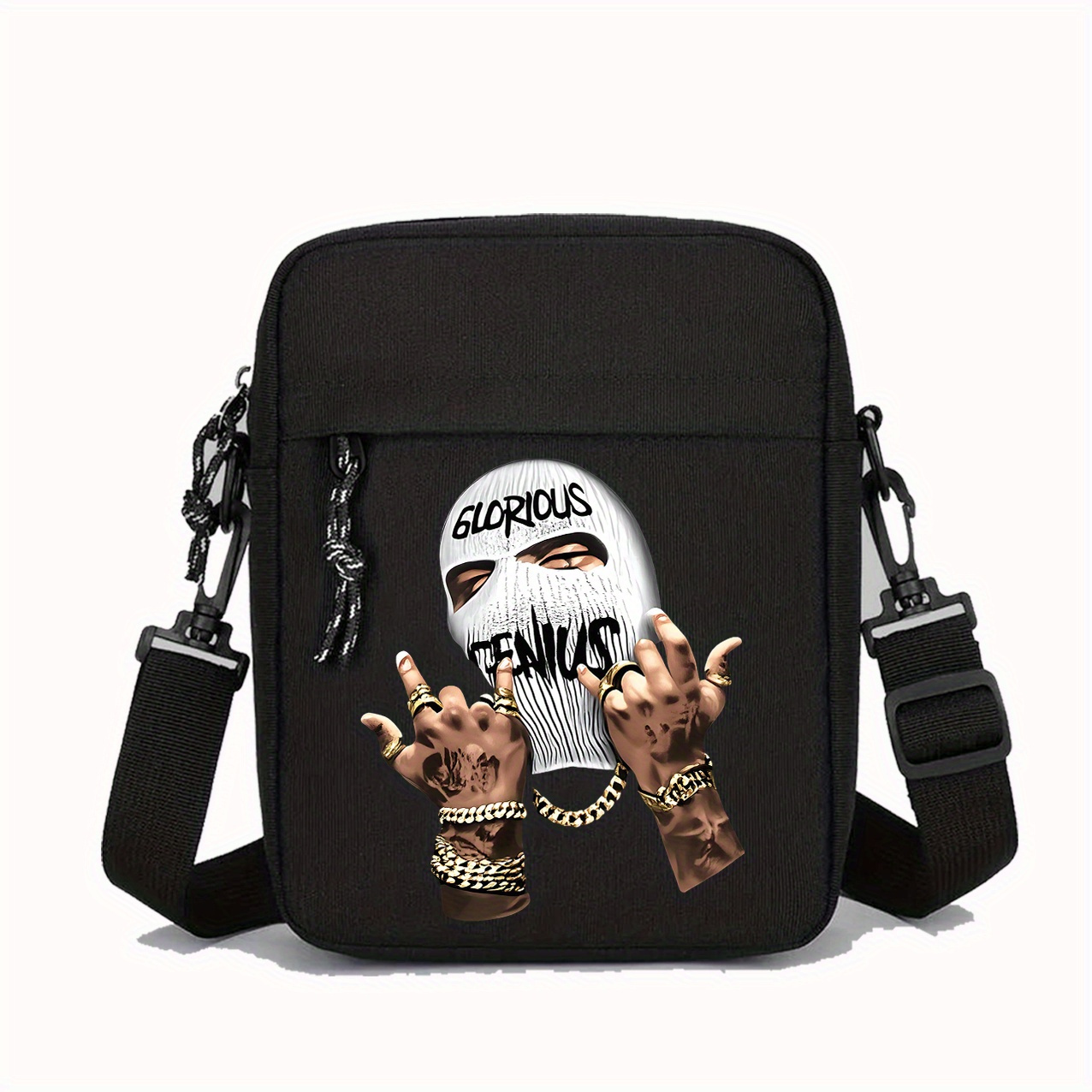 TEMU Bolso Bandolera Unisex con Graffiti y Múltiples Bolsillos - Correa Ajustable, Diseño Cuadrado Compacto Ideal para a Día, Exteriores y Fiestas -