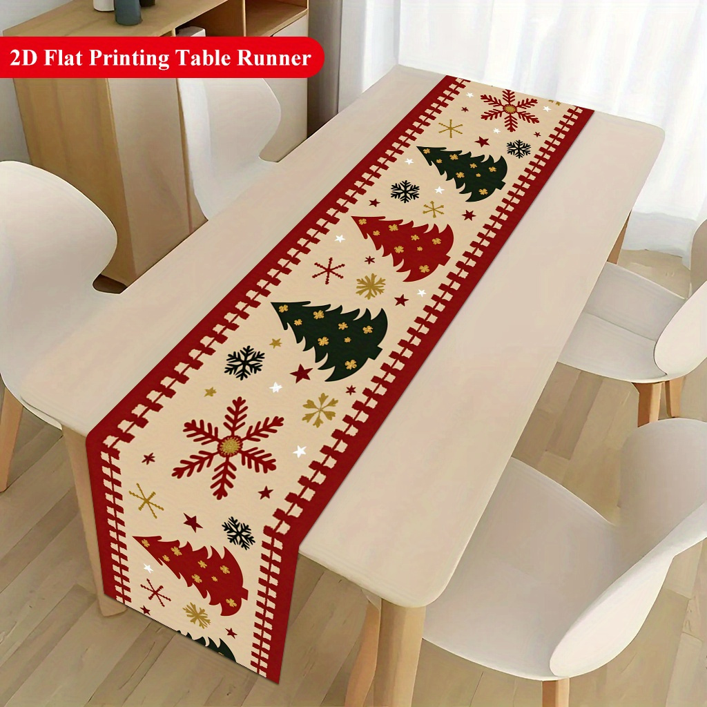 TEMU 2d Flat, 1pc Pack, Christmas Element Combination Beautiful Design Polyester Rectangular Table Runner, Suitable For Dining Table, Coffee Table,