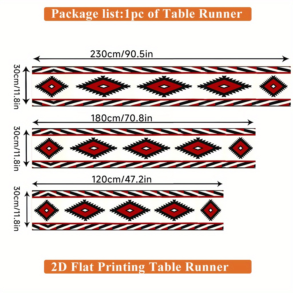 TEMU Chemin de pièce à impression 2D à plat, chemin de table rectangulaire au design de style ethnique traditionnel, polyester, pour table à manger,