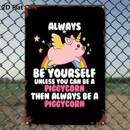 art mural plat 2d, 1 pièce, licorne et en métal - 8x12 (20x30cm), plaque décorative en fer avec a piggycorn