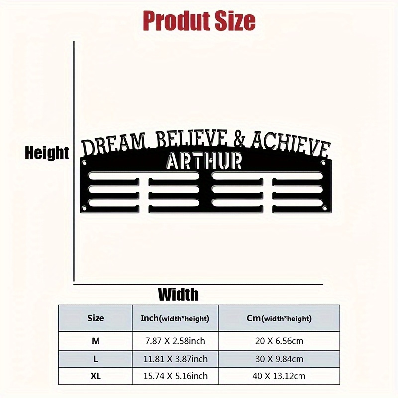 TEMU Customizable Metal Medal Display Board - Personalized Name/text & Medals Holder, Wall-mounted Trophy Shelf For Athletes, , Award - Medal Hanger