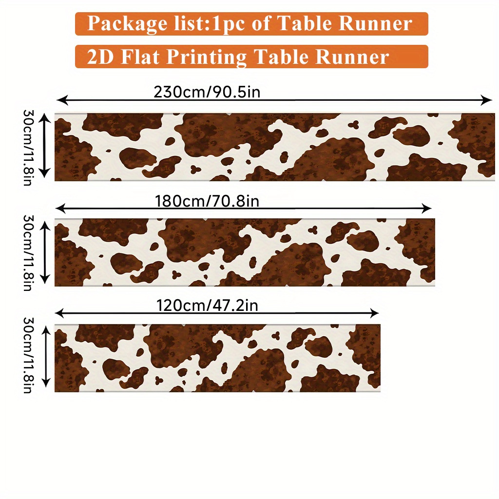 TEMU Tafelloper met 2D platte bedrukking , polyester rechthoekige tafelloper met koeienpatroon, voor eettafel, salontafel, huisdecoratie, levendige