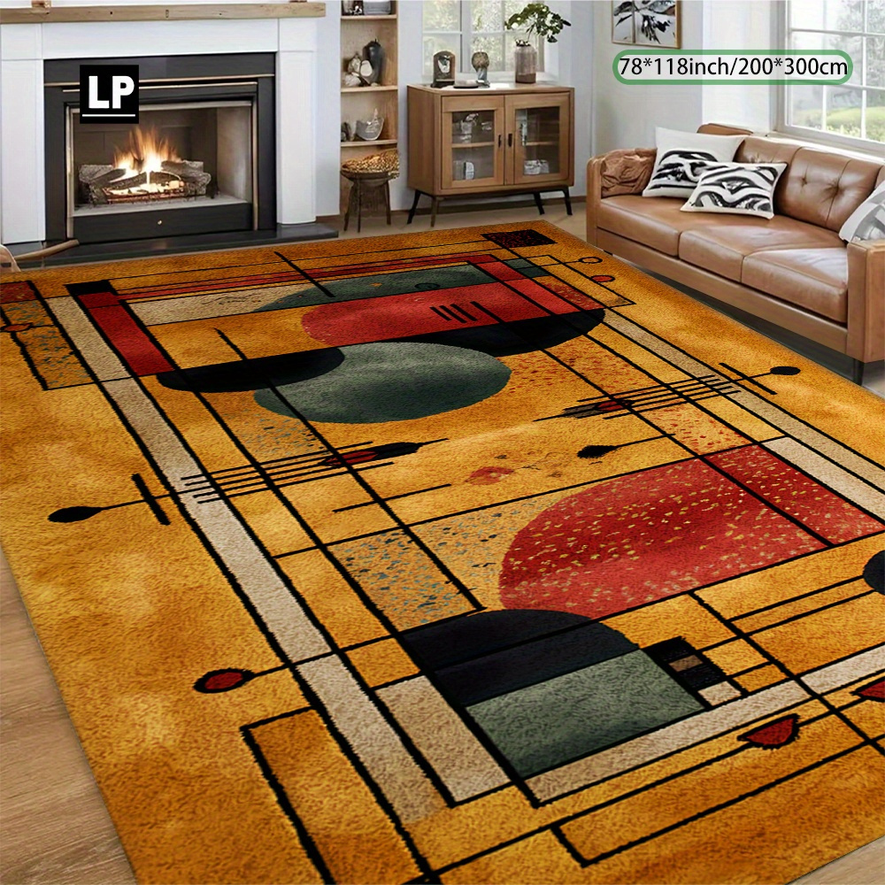 TEMU 850g/ã¡ Velvet Carpet With Abstract Geometric Patterns, Soft And Durable, 7mm Thickness, Non-slip Dot Plastic Backing, Double-locked Edges,