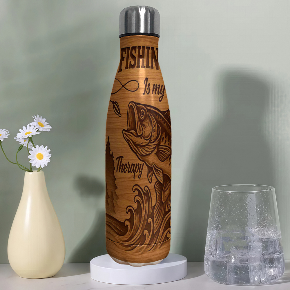 Image of 1pc 17.5oz Fishing Stainless Steel Tumbler, Leak-proof With Fishing Rod Logo Design, Ideal Gift For Nglers, Camping & Fishing Trip Water Bottle