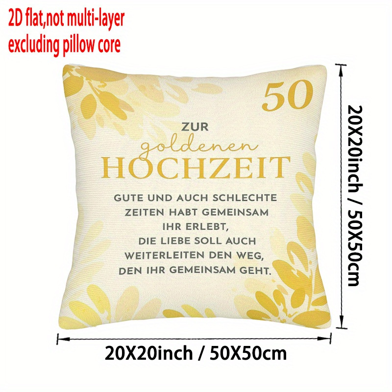 TEMU Kissenbezug mit 2D-Flachdruck zum goldenen Hochzeitstag, weicher bequemer Kissenbezug 18x18 Zoll (45x45cm)/20x20 Zoll (50x50cm), eine Grußkarte