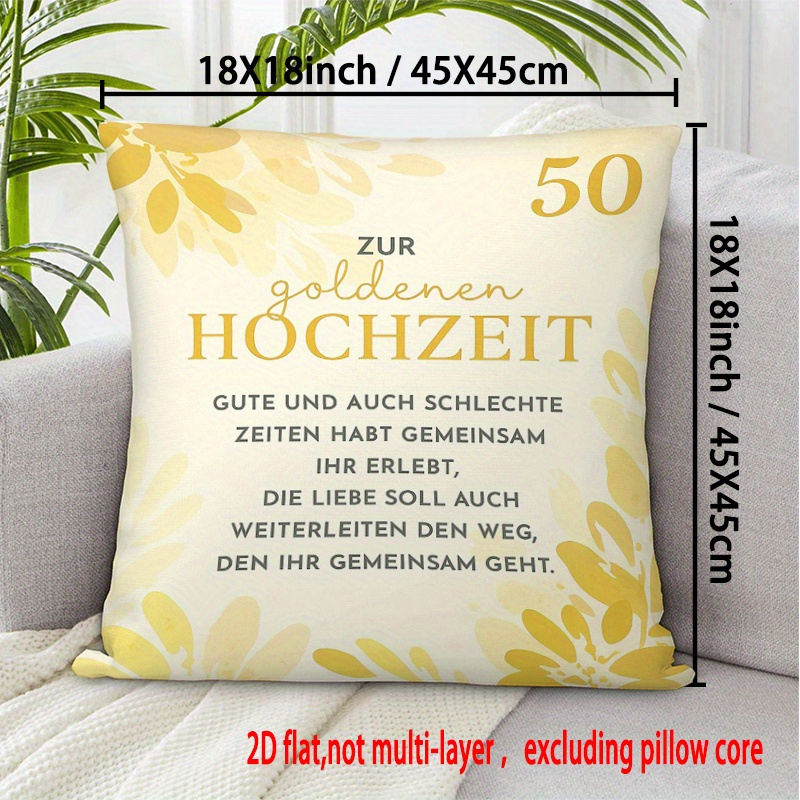 TEMU 2d Flat Print Pillow Cover Anniversary Multi-style Throw Pillow Cases 18x18 Inch (45x45cm) A Greeting Card Decorated With Golden For Living