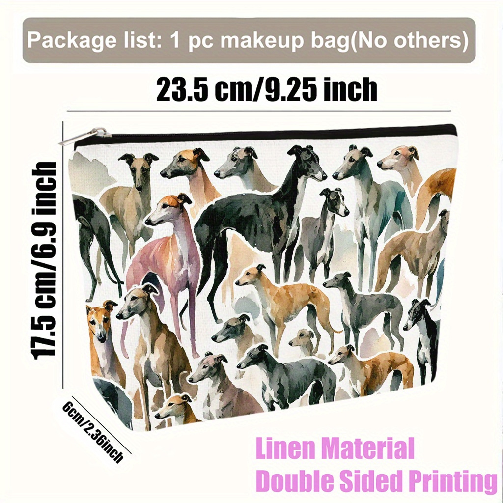 TEMU Makeup Bag 1pc, Greyhound Watercolor Art Inspiration Cosmetic Bag, Lightweight Foldable Capacity Makeup Bag, Zipper Closure, Birthday Or