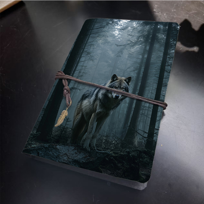 TEMU Cahier Rétro Couverture PU Bouton Décoratif Idéal pour les Journaux Quotidiens avec Motif , Forêt, Arbres, , Roche