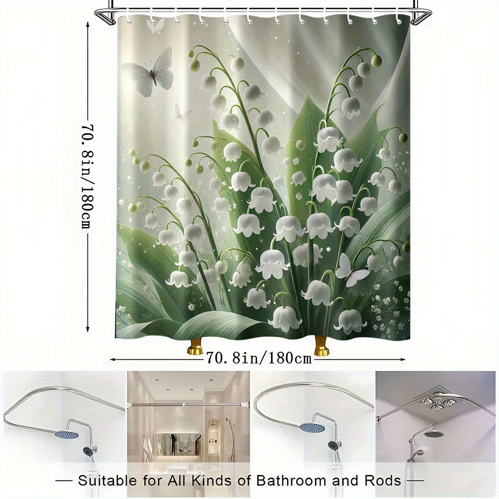 TEMU Shower Curtain 1pc, Beautiful Lily Of The Valley Shower Curtain For Bathroom, Includes 12 Hooks, Polyester Fabric, Machine Washable Bathroom