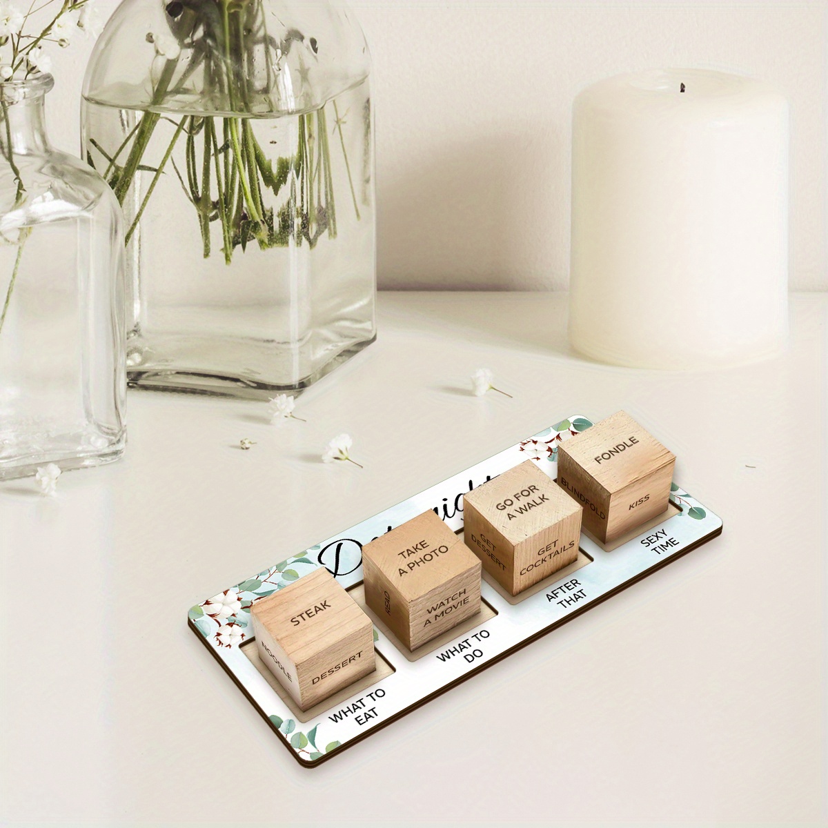 WERIGON Dados De Comida Para Parejas – Set De 2 Dados De Madera Con 12 Opciones De Cena | Regalo Original Para San Valentín, Aniversario Y Citas