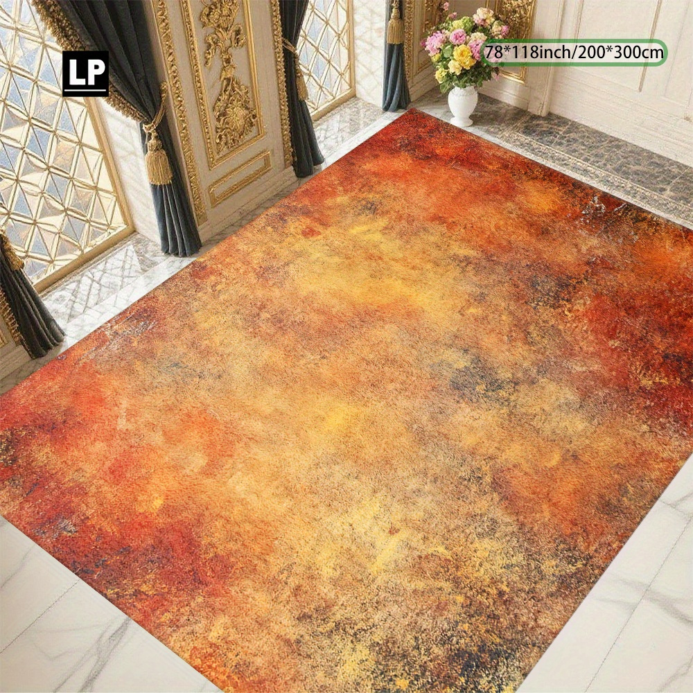 850g velvet carpet   abstract   with a blend of orange and yellow soft and thick area rug 7mm thickness double locked edges machine washable non slip soft and comfortable lightweight and durable suitable for living room
