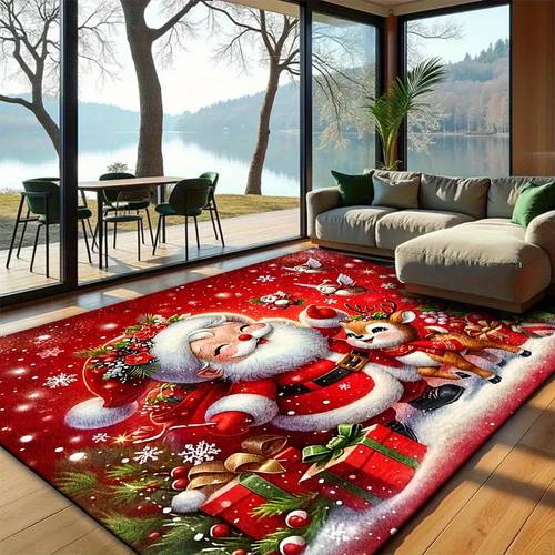 a 850g m cartoon santa claus and reindeer carpet machine washable and non slip designed with christmas elements to enhance happiness a must have for modern minimalist homes perfect as a christmas gift or holiday decoration