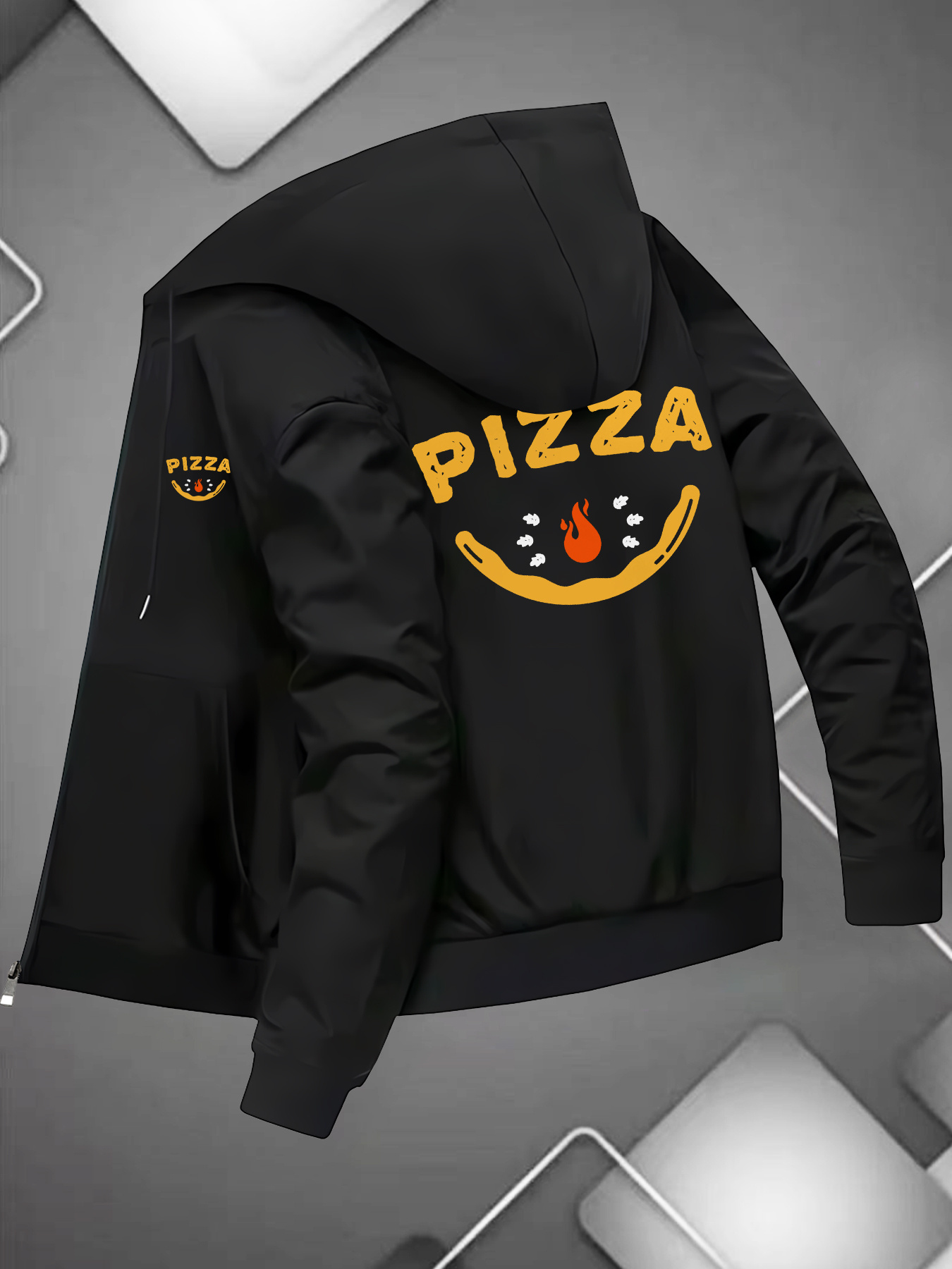mens pizza pizza print hooded jacket fit zippered - Temu